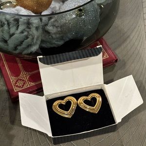 Vintage Avon Fashion Heart Earring Set - gold - circa 1992, Pierced!